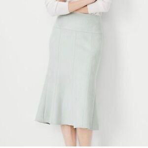 Ann Taylor Elegant Trumpet Midi Skirt Faux Suede Sage Green